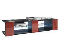 Vladon Buffet Bas Movie V2, Meuble TV avec 6 Compartiments Ouverts et placages décoratifs, Noir Mat/Bordeaux Haute Brillance, éclairage LED Bleu Inclus (134 x 29 x 39 cm)