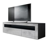 Vladon Buffet Bas Valencia, Meuble TV avec 1 Compartiment Ouvert et 2 clapets, Noir Mat/Aspect béton oxyde/Aspect béton oxyde (155 x 46 x 40 cm)