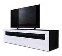 Vladon Buffet Bas Valencia, Meuble TV avec 1 Compartiment Ouvert et 2 clapets, Noir Mat/Blanc Haute Brillance/Blanc Haute Brillance (155 x 46 x 40 cm)