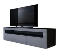 Vladon Buffet Bas Valencia, Meuble TV avec 1 Compartiment Ouvert et 2 clapets, Noir Mat/Gris Haute Brillance/Gris Haute Brillance (155 x 46 x 40 cm)