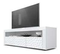 Vladon Buffet bas Valencia, Meuble TV en Blanc/Blanc haute brillance Calypso structure 3D Blanc haute brillance (155 x 46 x 40 cm)