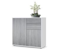 Vladon Buffet Ben, Commode avec 2 Portes et 2 tiroirs, Blanc Mat/Avola-Anthracite (79 x 74 x 36 cm)
