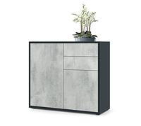 Vladon Buffet Ben, Commode avec 2 Portes et 2 tiroirs, Noir Mat/Aspect Béton Oxyde (79 x 74 x 36 cm)
