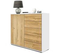 Vladon Buffet Ben V2, Commode avec 1 Portes et 5 tiroirs, Blanc Mat/Chêne Nature (79 x 74 x 36 cm)