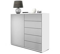 Vladon Buffet Ben V2, Commode avec 1 Portes et 5 tiroirs, Blanc Mat/Gris Clair satiné Mat (79 x 74 x 36 cm)