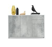 Vladon Buffet Ben V3, Commode avec 3 Portes et 2 tiroirs, Blanc Mat/Aspect Béton Oxyde (117 x 74 x 36 cm)