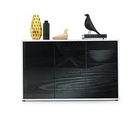 Vladon Buffet Ben V3, Commode avec 3 Portes et 2 tiroirs, Blanc Mat/Noir Haute Brillance (117 x 74 x 36 cm)