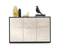 Vladon Buffet Ben V3, Commode avec 3 Portes et 2 tiroirs, Noir Mat/Crème Haute Brillance (117 x 74 x 36 cm)