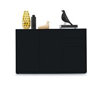 Vladon Buffet Ben V3, Commode avec 3 Portes et 2 tiroirs, Noir Mat/Noir Mat (117 x 74 x 36 cm)