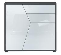 Vladon Buffet Benny, Commode avec 2 Portes et 2 tiroirs, Noir Mat/Blanc Haute Brillance (79 x 74 x 36 cm)