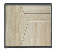 Vladon Buffet Benny, Commode avec 2 Portes et 2 tiroirs, Noir Mat/Chêne Brut (79 x 74 x 36 cm)