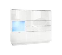 Vladon Buffet haut Armoire Metro V2 en Blanc haute brillance - Façades en Blanc haute brillance avec une insertion en Blanc haute