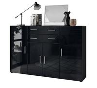 Vladon Buffet haut Aron meuble avec 8 compartiments et 2 tiroirs, caisson en Anthracite mat, façades en Noir haute brillance