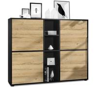 Vladon Buffet haut Cuba V3 avec 12 compartiments, caisson en noir mat - Façades en Chêne Nature