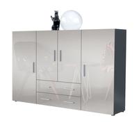 Vladon Buffet haut Nora meuble avec 8 compartiments et 2 tiroirs, caisson en Anthracite mat, façades en Gris sable haute brillance