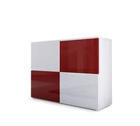 Vladon Buffet Rova, Commode avec 4 Portes, Blanc Mat/Blanc Haute Brillance/Bordeaux Haute Brillance (92 x 72 x 35 cm)