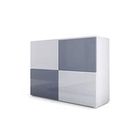 Vladon Buffet Rova, Commode avec 4 Portes, Blanc Mat/Blanc Haute Brillance/Gris Haute Brillance (92 x 72 x 35 cm)