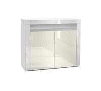 Vladon Buffet Valencia, Commode avec 2 Portes et 1 Compartiment Ouvert, Blanc Mat/crème Haute Brillance/Blanc Haute Brillance (108 x 92 x 40 cm)