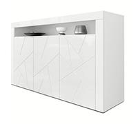 Vladon Buffet Valencia, Commode avec 3 Portes et 1 Compartiment Ouvert, Blanc Mat/Blanc Haute Brillance Element Structure 3D/Blanc Haute Brillance (155 x 92 x 40 cm)