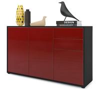 Vladon Commode Buffet Ben V3, Corps en Noir mat - Façades en Bordeaux haute brillance
