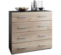 Vladon Commode buffet Pavos, Corps en Noir mat - Façades en Chêne Nordique