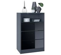Vladon Commode Buffet Pino V2, avec 3 tiroirs & 1 Compartiment Ouvert, Anthracite Mat/Noir Haute Brillance sans LED (56 x 86,5 x 36 cm)
