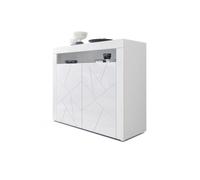 Vladon Commode Buffet Valencia, Corps en Blanc mat - Façades en Blanc haute brillance Element avec une structure 3D fraisée