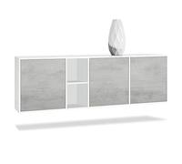 Vladon Commode Cuba - Blanc Mat/Aspect béton oxyde - Buffet Moderne pour Votre Salon - (LxHxP) 182x53x35 cm