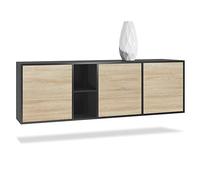 Vladon Commode Cuba - Noir Mat/chêne Brut - Buffet Moderne pour Votre Salon - (LxHxP) 182x53x35 cm