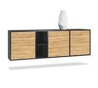 Vladon Commode Cuba - Noir Mat/chêne Nature - Buffet Moderne pour Votre Salon - (LxHxP) 182x53x35 cm