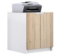 Vladon Commode d'imprimante Logan, Armoire à dossiers avec 2 Compartiments et 2 Portes, Corps Blanc Mat, façades chêne Nature, (51 x 60,5 x 54 cm)