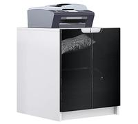Vladon Commode d'imprimante Logan, Armoire à dossiers avec 2 Compartiments et 2 Portes, Corps Blanc Mat, façades Noir Haute Brillance, (51 x 60,5 x 54 cm)