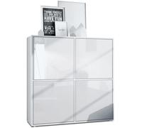 Vladon Highboard Cuba V2 104 x 105 5 x 35 5 cm Buffet haut à 8 compartiments en Blanc mat et Blanc laqué haute brillance