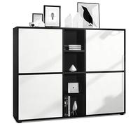 Vladon Highboard Cuba V3, Noir Mat/Blanc Mat - Buffet Moderne à 12 Compartiments (130,5 x 105,5 x 35,5 cm)