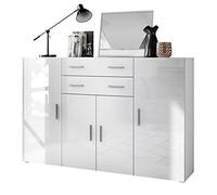 Vladon Le Buffet Haut Aron bahut avec 2 tiroirs et 4 Portes avec Un Total de 8 Compartiments derrière, Blanc Mat/Blanc Haute Brillance (166,5 x 106,5 x 35 cm)