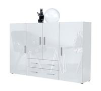Vladon Le Buffet Haut Nora bahut avec 2 tiroirs et 4 Portes avec Un Total de 8 Compartiments derrière, Blanc Mat/Blanc Haute Brillance (166,5 x 106,5 x 35 cm)