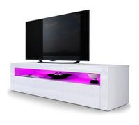 Vladon Meuble TV bas Valencia en Blanc mat - Blanc haute brillance - Blanc haute brillance