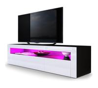 Vladon Meuble TV bas Valencia en Noir mat - Blanc haute brillance - Blanc haute brillance