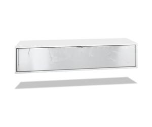 Vladon Meuble TV Lana 140 armoire murale lowboard 140 x 29 x 37 cm, caisson en Noir mat, façades en Blanc haute brillance