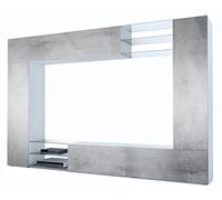 Vladon Meuble TV Mural Mirage, Ensemble étagère TV avec Panneau arrière et 2 Portes, 2 clapets et 6 étagères en Verre, Noir Mat/Aspect Béton Oxyde (262 x 183 x 39 cm)