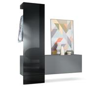Vladon Penderie Carlton Set 4, Meuble d’entrée Comprenant 1 Panneau Porte-Manteaux, 1 Module de Commode, Anthracite Mat/Noir Haute Brillance (156,5 x 193 x 35 cm)