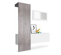 Vladon Penderie Carlton Set 4, Meuble d’entrée Comprenant 1 Panneau Porte-Manteaux, 1 Module de Commode et 1 Miroir Mural, Blanc Mat/chêne Nordique (156 x 193 x 35 cm)