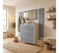 Vladon Penderie Malea, Meuble d’entrée Comprenant 1 Commode à Chaussures Murale, 1 Miroir Mural et 2 Panneaux Porte-Manteaux, Blanc Mat/Avola-Anthracite