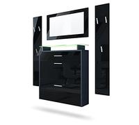 Vladon Penderie Malea, Meuble d’entrée Comprenant 1 Commode à Chaussures Murale, 1 Miroir Mural et 2 Panneaux Porte-Manteaux, Anthracite Mat/Noir Haute Brillance, éclairage LED RVB Inclus