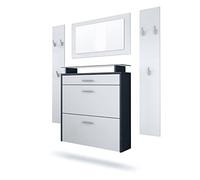 Vladon Penderie Malea, Meuble d’entrée Comprenant 1 Commode à Chaussures Murale, 1 Miroir Mural et 2 Panneaux Porte-Manteaux, Anthracite Mat/Blanc Mat