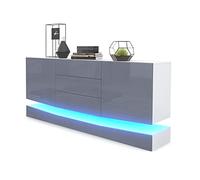 Vladon Sideboard City, Blanc Mat/Gris Haute Brillance y Compris LED - Commode Moderne pour Votre Salon (178 x 72 x 38 cm)