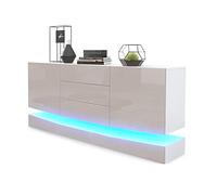 Vladon Sideboard City, Blanc Mat/Gris Sable Haute Brillance y Compris LED - Commode Moderne pour Votre Salon (178 x 72 x 38 cm)