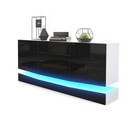 Vladon Sideboard City, Blanc Mat/Noir Haute Brillance y Compris LED - Commode Moderne pour Votre Salon (178 x 72 x 38 cm)
