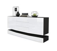 Vladon Sideboard City, Noir Mat/Blanc Haute Brillance - Commode Moderne pour Votre Salon (178 x 72 x 38 cm)
