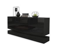 Vladon Sideboard City, Noir Mat/Noir Haute Brillance - Commode Moderne pour Votre Salon (178 x 72 x 38 cm)
